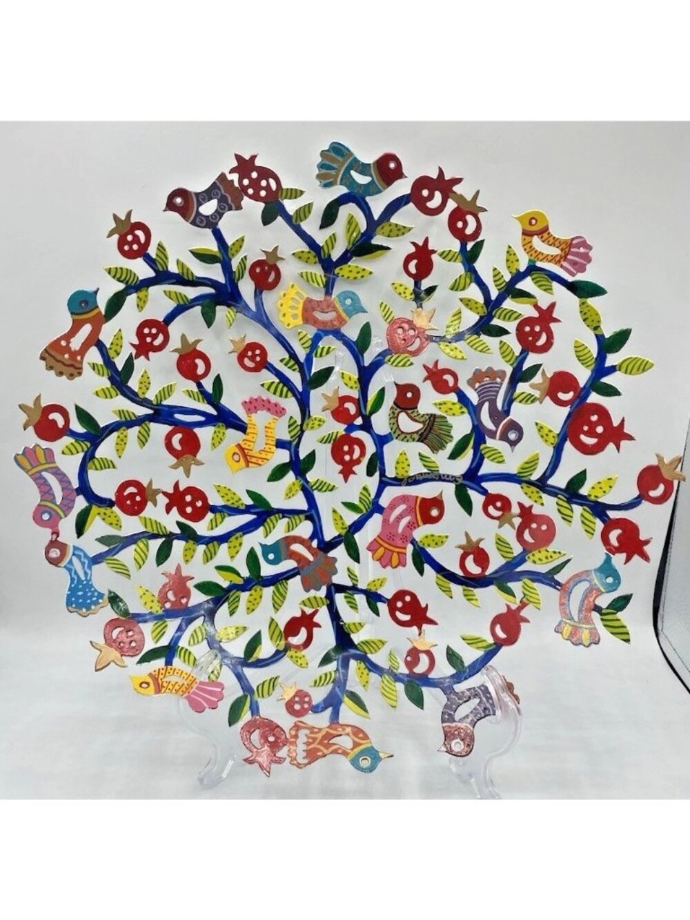Yair Emanuel Jerusalem Laser Cut Steel Fruit Bowl Birds Pomegranates Judaica 14"